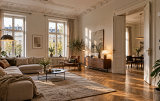 Stilvoller Altbau-Wohnraum mit dezent integrierter Smart-Home-Technik