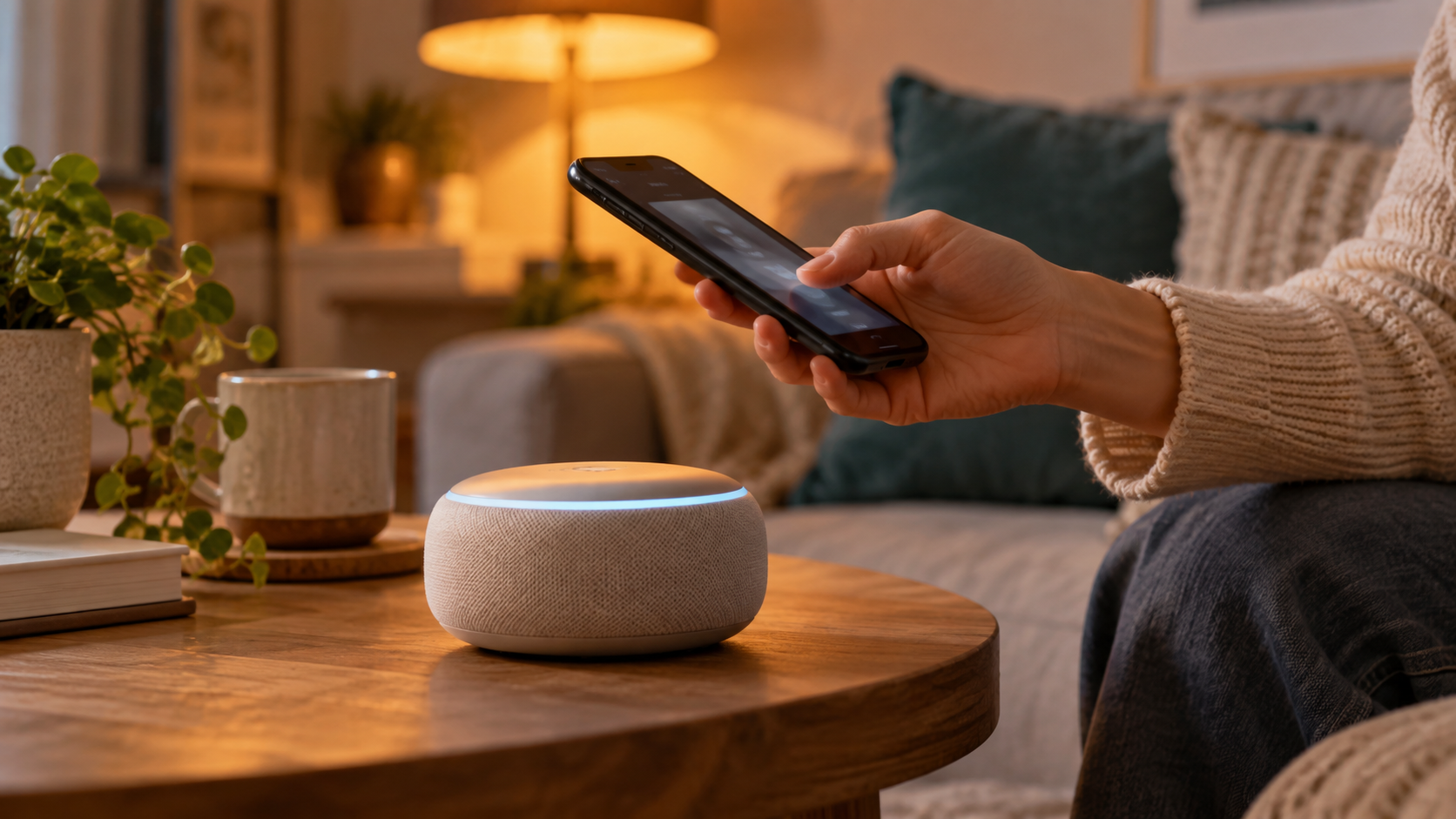 Smart Home mit Sprachassistent und Smartphone