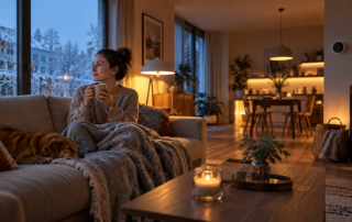 Entspannter Wintermorgen in einem automatisierten Smart Home