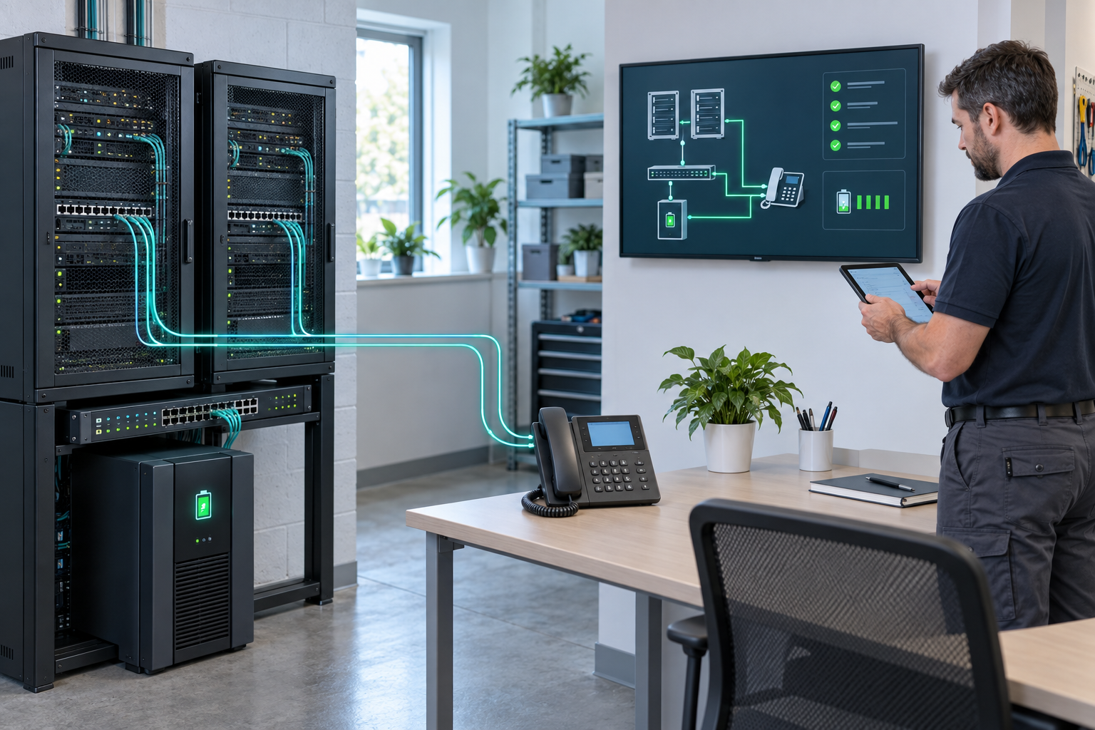Redundante Technik, Stromabsicherung und Überwachung der Telefonanlage