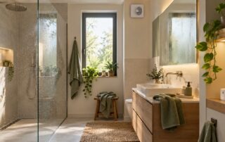Lüftung im Bad mit Feuchtesensor, Wandlüfter und verglaster Dusche